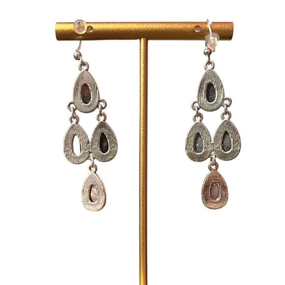 Brown Crystal Dangle Silver Tone Earrings - Picture 3 of 4